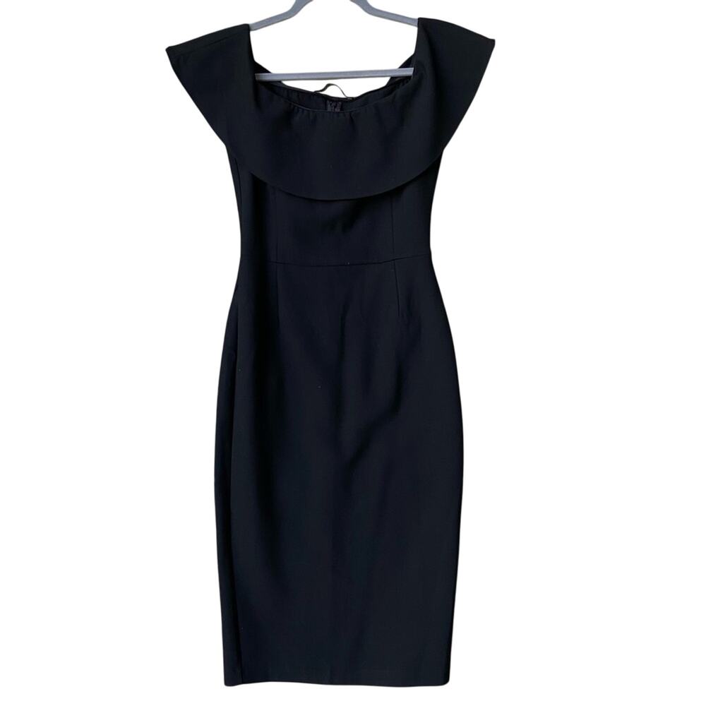 Zara Basic Womens Small Black 100% Polyester LBD Midi Off Shoulder Bodycon Dress